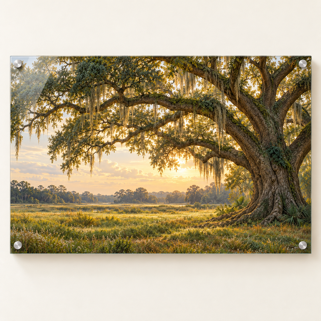 Southern Roots live oak acrylic wall art, front view