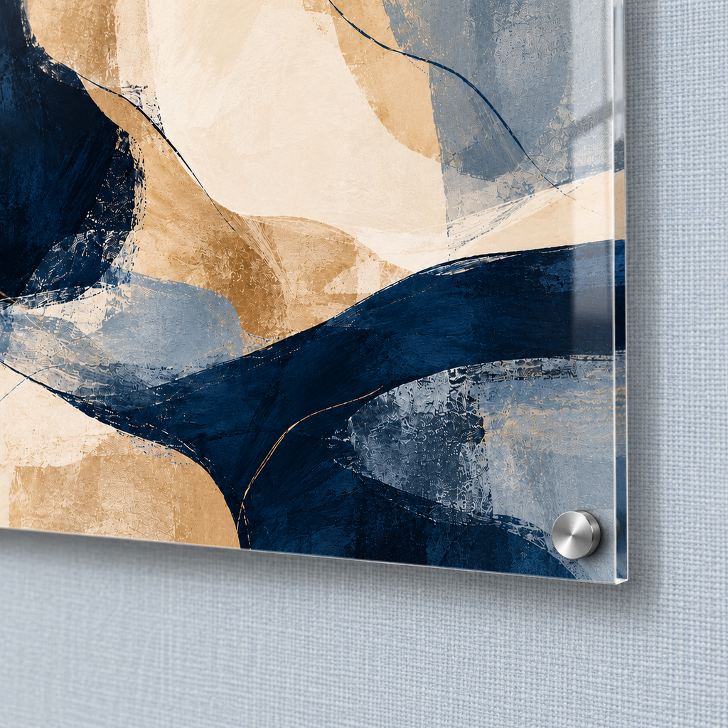 Navy & Sand abstract acrylic art, corner detail