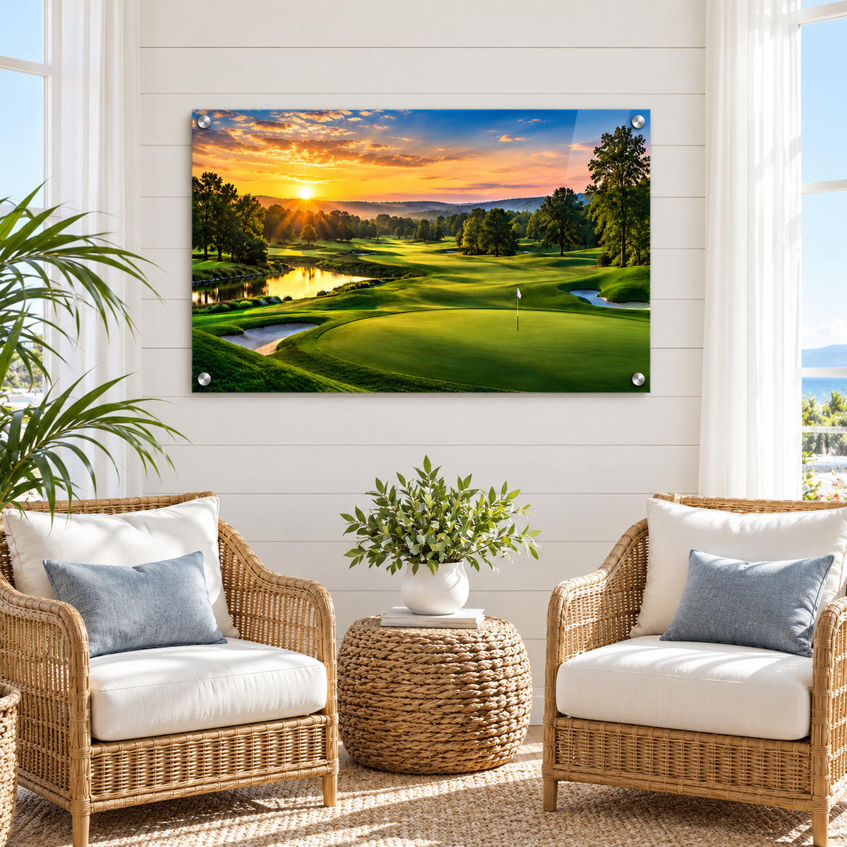 First Light Fairway golf course acrylic panel in a sunroom