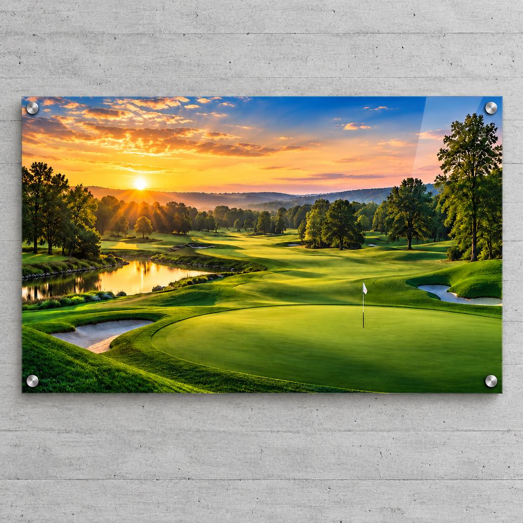 First Light Fairway golf course acrylic panel on a concrete wall